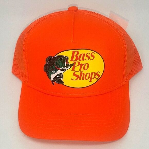 Bass Pro Shop Mesh Back Trucker Hat Adjustable Snap Back Orange Adult One Size - Picture 1 of 2